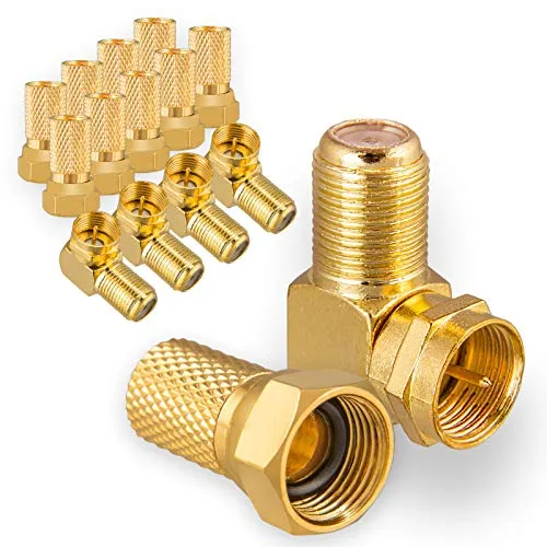 HB-DIGITAL Winkel-Adapter Set für SAT-Anlagen: 10x F-Stecker (Vergoldet) + 5x F-Winkel-Adapter [F-Stecker (männlich) auf F-Buchse (weiblich)] Rechtwinklig Ecke Steckverbinder 90° Grad