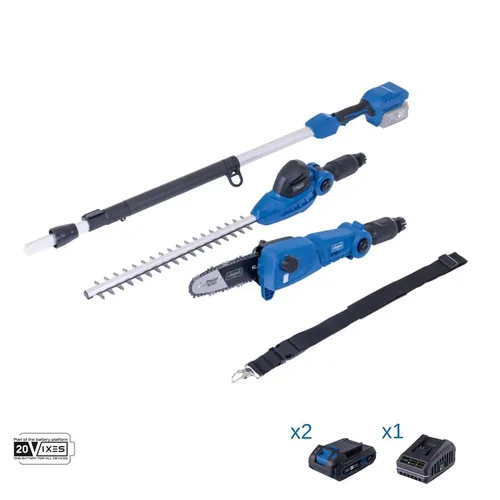 Hochentaster und Heckenschere 20V mit 2 Akkus und Ladegerät ixes c-phts410-x