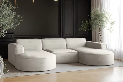 Kaiser Möbel Ecksofa Modena U-Form, Hellgrau - Ecksofa Modena U-Form – flexibles 5-Sitzer Sofa in modernem Design, ideal für Wohnzimmer. Strapazierfähiger Salvador-Velours sorgt für eleganten Look und hohen Sitzkomfort.