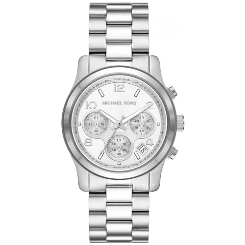 RUNWAY Armbanduhr für Damen - Elegante 38-mm-Armbanduhr mit silberfarbenem Zifferblatt, Quarzwerk und Chronographenfunktion – perfekt für jeden Anlass.