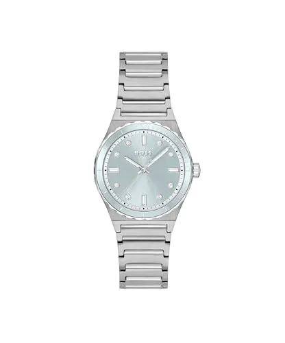 BOSS Candor Ladies Sport Uhr mit 3-Zeiger-Quarzwerk - Armbanduhr für Damen mit elegantem Edelstahlarmband und hellblauem Zifferblatt, ideal für den täglichen Gebrauch und spritzwassergeschützt.
