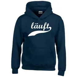 coole-fun-t-shirts Hoodie LÄUFT ! Kinder Sweatshirt mit Kapuze Hoodie Gr.128-164 Jungen +Mädchen blau 140