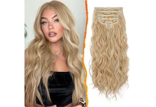 LuxusKollektion Kunsthaar-Extension Clip in Haarverlängerung 50cm Wellig Blond 6PCs Haarteil Extensions