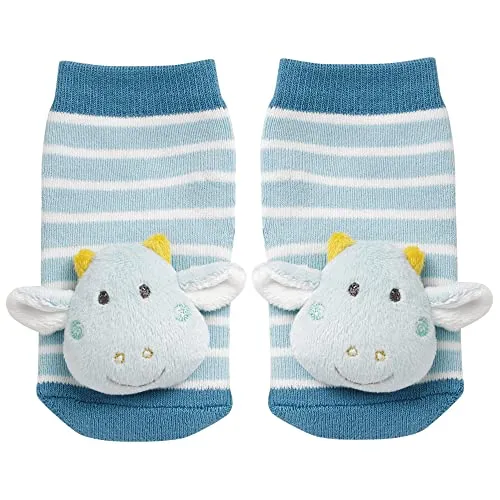 Fehn Rasselsocken Baby Drache – Babysocken mit Rassel Funktion und Drachen-Köpfchen, Socken zur Förderung der Motorik – Babykleidung optimal als Erstlingssöckchen – Für Babys & Kinder von 0-12 Monaten