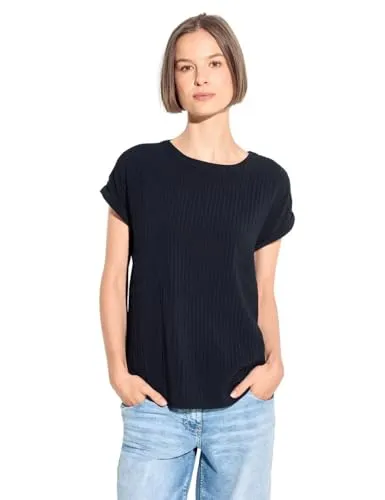 CECIL Blusenshirt für Damen - Modisches Blusenshirt mit gekrempeltem Kurzarm, bügelfrei und pflegeleicht. Ideal für den Urlaub, sorgt es mit seitlichen Schlitzen für Bewegungsfreiheit und einen lässigen Look.