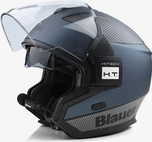 Blauer Solo BTR Jethelm, Größe XS - Stilvoller Schutz für Männer - Motorradhelm mit Doppel-Fiberglasschale und kratzfestem Sonnenvisier, ideal für sicheres und komfortables Fahren.