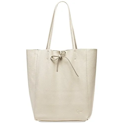 Caspar Großer Damen Leder Shopper Schultertasche - CLASSIC LINE - Modell No.780, Beige - Elegante Handtasche aus 100% italienischem Echtleder mit viel Stauraum und praktischem Reißverschlussfach. Ideal für Beruf und Freizeit, bietet sie hohen Tragekomfort und stilvolles Design.