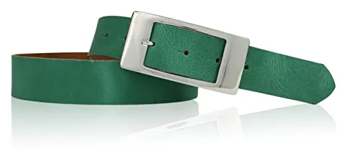 FRONHOFER Damengürtel echtes Rindsleder ca. 3,5 cm breit, rechteckige Dornschnalle 9 x 4,5 cm (Zamak leicht glänzend), extra flach geschnitten, wechselbar per Druckknopf, für Jeans und Taille