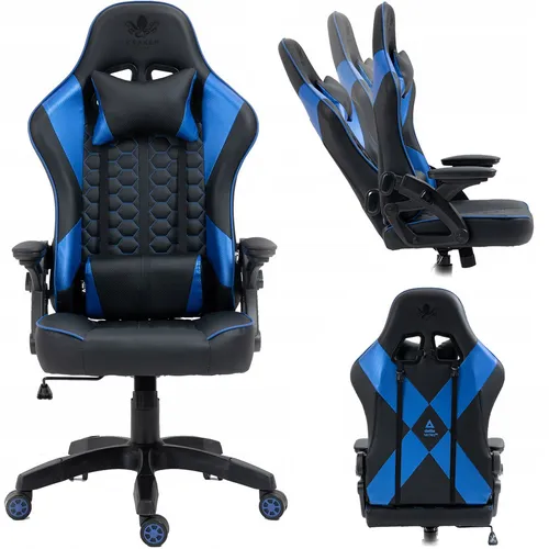 Kraken Chairs Feyton Bürostuhl Ergonomisch, Schreibtischstuhl, Drehstuhl, Gaming Sessel, Gamingstuhl, bis zu 130 kg, Schwarz/Blau