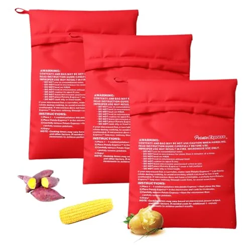 HMCEY 3 Stück Kartoffelgartasche Mikrowellen Kartoffelbeutel,Kartoffelsack Mikrowelle Kartoffelkocher,Microwave Potato Bag,Mikrowellenbeutel Wiederverwendbar,Kartoffelkochtasche Mikrowelle Kochbeutel