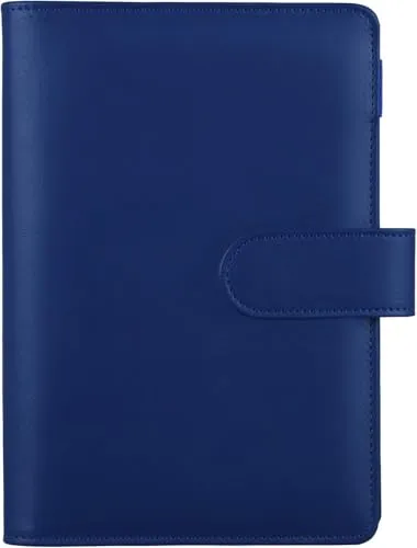 HAUTOCO A6 PU-Leder-Notizbuch, nachfüllbar, 6 Ringordner für A6-Füllpapier und Bargeld, Budget-Umschläge, lose Blätter, persönlicher Planer, Bindereinband mit magnetischer Schnalle, Marineblau