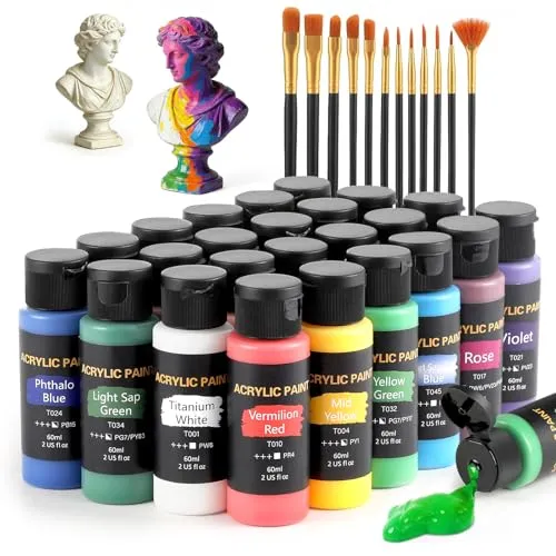 TMOL Acrylfarben Set, 24 Farben x60 ml + 12 Pinsel – Bastelfarben für kreative Projekte