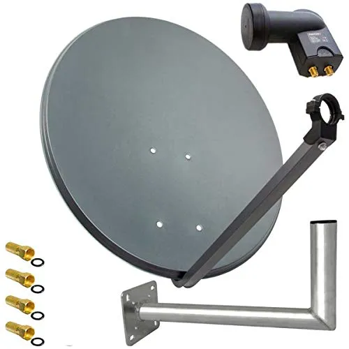 Premium X Satelliten-Komplettanlage 80cm - Anthrazit, Twin LNB für 2 Teilnehmer - SAT-Antenne 80 cm aus pulverbeschichtetem Stahl, ideal für 4K UHD und Full-HD Empfang. Inklusive wasserdichtem LNB und korrosionsgeschützter Wandhalterung für zuverlässigen Satellitenempfang.