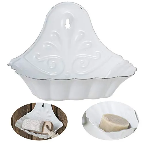 LS-LebenStil Emaille Seifen-Schale Weiß 16cm Altum Vintage Seifenhalter zur Wandbefestigung Seifenablage Seifenhalterung für Bad oder Küche oder als Schwammhalter in Dusche Badewanne