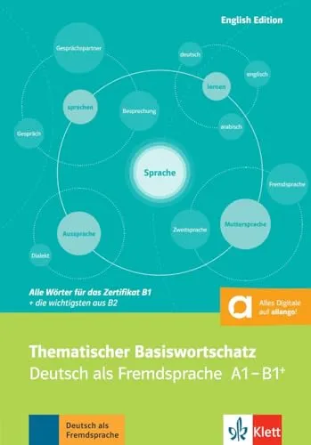 Thematischer Basiswortschatz: Deutsch als Fremdsprache A1-B1+ - Lehrbuch für Deutschlerner, bietet umfangreiche Übersetzungen und Erläuterungen auf Englisch für effektives Lernen.