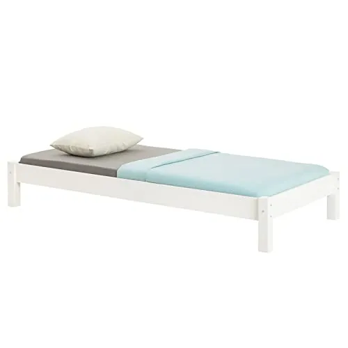 IDIMEX Futonbett TAIFUN - Schlichtes Holzbett für Jugendzimmer - Massives Kiefernholz, schadstoffarm lackiert und ideal für Dachgeschosswohnungen ohne Kopf- oder Fußteil. In verschiedenen Farben und Größen erhältlich, perfekt für ein minimalistisches Schlafzimmer.