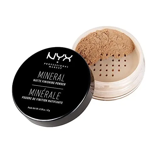 NYX Professional Makeup Mineral Finishing Powder, Loses Puder, Mattes Finish, Ölabsorbierend, Vegane Formel, Farbton: Medium/Dark