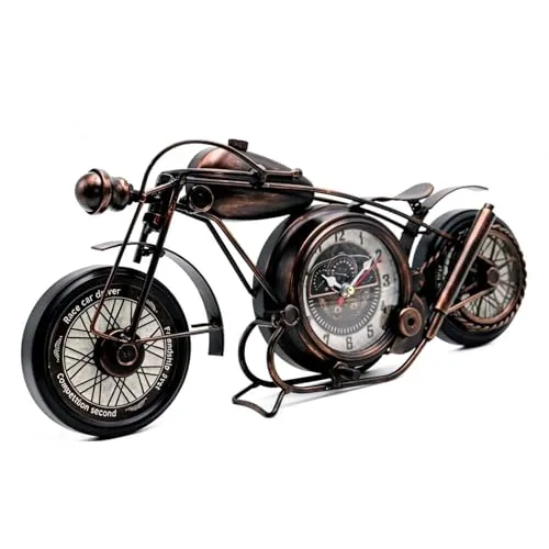 YOUKI Metall-Motorrad-Kunst Wanddekoration Schreibtischregal Uhren ohne Ticken batteriebetrieben Dekorative Geschenkidee für zu Hause, Wanddekorationen für Schlafzimmer Büro 42 x 3.8 x 20 cm, Bronze