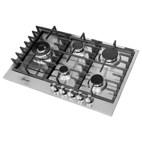 Gurari Einbau-Gaskochfeld 75cm Edelstahl 5 Brenner Gasherd Autark Gas Control