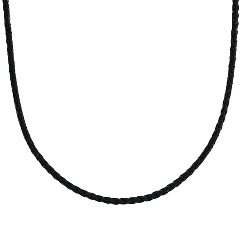 Amor Halskette Edelstahl Leder Unisex Damen Herren Halsschmuck, 50 cm, Schwarz, Kommt in Schmuck Geschenk Box, 2024329