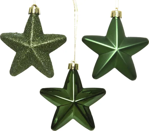 Christbaumschmuck Sterne Kunststoff 7cm 6 Stück - Piniengrün
