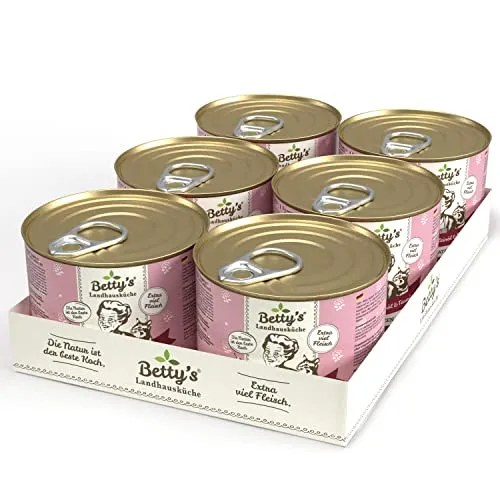 Betty's Landhausküche Katze Rind pur mit Leinöl 6 x 200 g schonend gegart für alle Katzenrassen geeignet hohe Bioverfügbarkeit, Beste Qualität