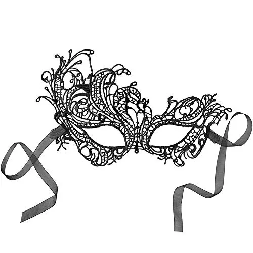 dressforfun 303521 Venezianische Maske für Damen, sexy Spitzenmaske aus Stoff, Pfau Augenmaske für Maskenball Party Fasching Karneval Kostüm Halloween, schwarz