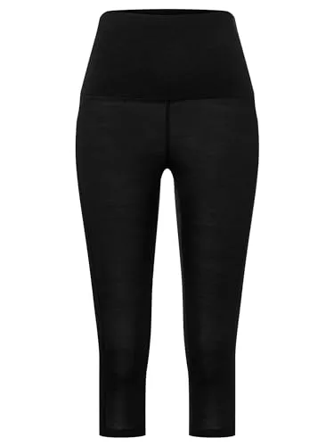 super.natural W TUNDRA175 COMFY Tight 3/4 Hose Damen Schwarz XL - Temperaturregulierende Merino Funktionswäsche, Damen Unterwäsche ideal beim Outdoor-Sport