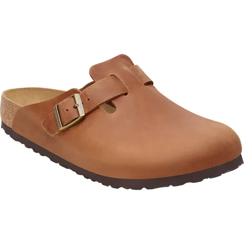 Birkenstock Boston Herren Clogs aus geöltem Leder, Größe 40 - Braun - Hausschuhe mit anatomisch geformtem Kork-Latex-Fußbett und individuell verstellbarem Riemen für optimalen Tragekomfort – perfekt für das ganze Jahr.