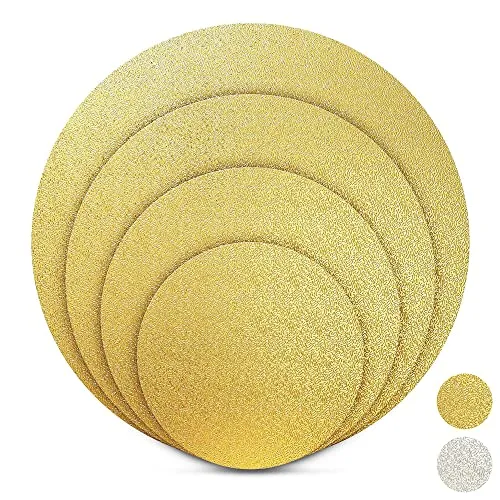 BACKHERZ Premium Tortenunterlage rund I 4 er Set - Ø 15 + 20 + 25 + 30 cm I Cakeboard rund Tortenpappe Tortenplatte I 3 mm Dick I Lebensmittelecht I Für Transport und Deko, Gold