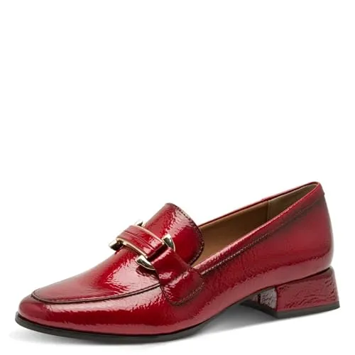MARCO TOZZI Damen Slipper Loafer mit glänzendem Finish, Größe:38 EU, Farbe:Rot - Eleganter Slipper & Loafer aus Synthetik mit gepolsterter MT Feel me-Innensohle für hohen Komfort und stilvolles Design, ideal für den Alltag.