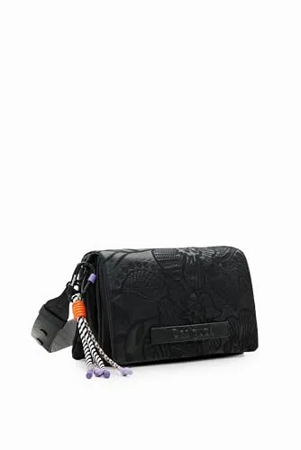 Desigual Women's Alpha Dortmund Flap 2 Umhängetasche - Stylische Umhängetasche mit aufgestickten Blumenmotiven, mehreren Fächern und abnehmbarem Riemen – ideal für jeden Anlass!