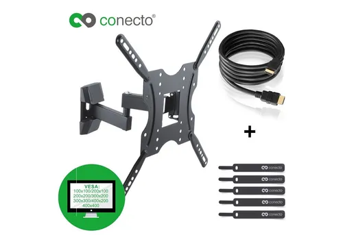 conecto TV-Wandhalterung TV Wandhalter für LCD LED Fernseher & Monitor, (bis 55 Zoll, inklusive HDMI-Kabel und Klett-Kabelbinder, neigbar, schwenkbar)