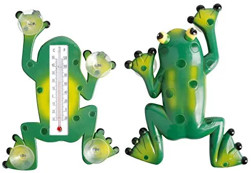 esschert design Fensterthermometer - 1-tlg. Temperaturmesser mit Frosch-Motiv, dekorativ und funktional für jeden Garten