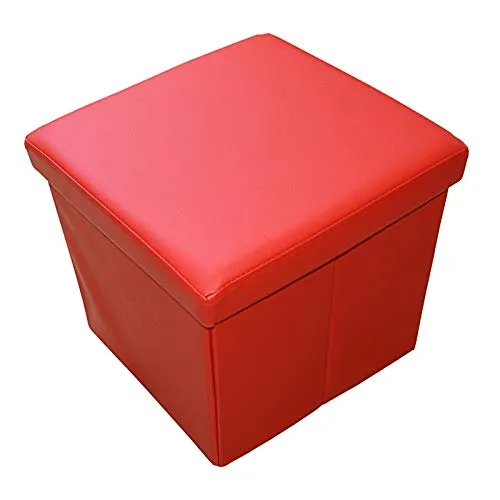 Natsen Sitzhocker mit Stauraum, 38 x 38 x 38 cm, faltbar Sitzwürfel aus Kunstleder, Sitzbank Fußhocker Fußablage Aufbewahrungsbox, Red