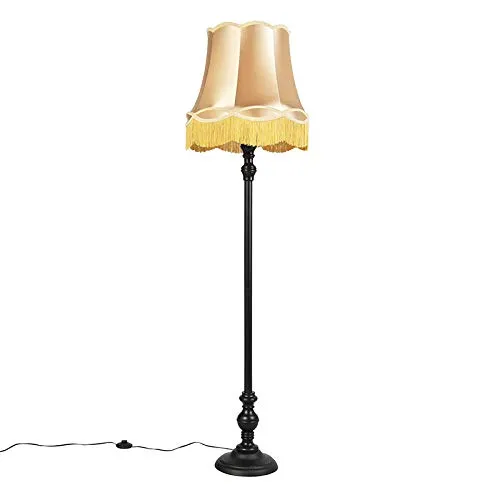 Qazqa Klassisch Antik Stehleuchte - Elegante Standleuchte mit Gold Oma Schirm - Standleuchte in klassischem Antikdesign, ideal für Wohnzimmer und Schlafzimmer. Dimmbar und LED geeignet, sorgt für stimmungsvolle Beleuchtung.