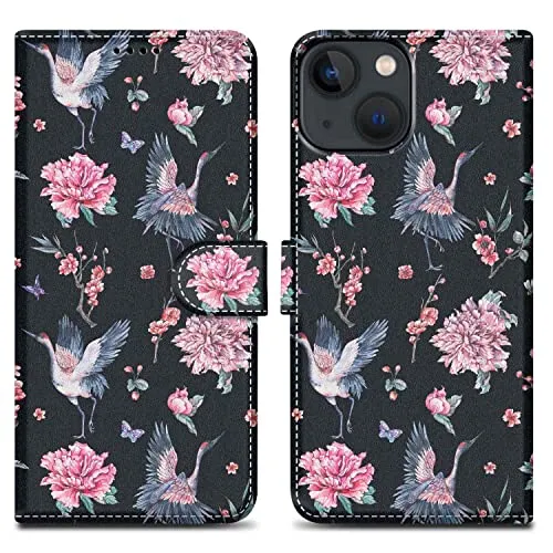 Cadorabo Hülle kompatibel mit Apple iPhone 13 MINI Handyhülle ausim Muster Design Premium Kunst Leder Flip Klappbare Stoßfeste Magnetische [Standfunktion] Case Hülle für iPhone 13 MINI in Schwarz