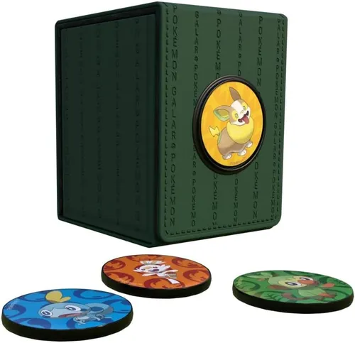 Ultra Pro Pokémon Galar Alcove Click Deck-Box Grün - Sammelkarten Deck-Box für bis zu 100 Karten, personalisierbar mit 4 Pokémon-Themen-Abzeichen – ideal für Sammler!