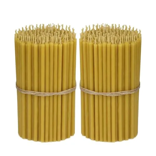 NKlaus Bienenwachs Altarkerzen - Dünne Kirchenqualität Kerzen (ca. 400 Stück) - Spitzkerzen aus hochwertigem Bienenwachs, ruß- und tropffrei, ideal für Zeremonien und besondere Anlässe. Genießen Sie das warme Licht und die nachhaltige, umweltfreundliche Wahl.