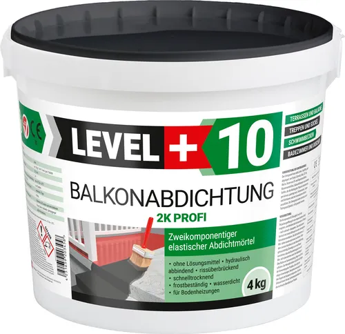 Level+ Dichtstoff LEVEL+ Balkonabdichtung Dichtschlämme 2K Terrasse L+10 - 4KG