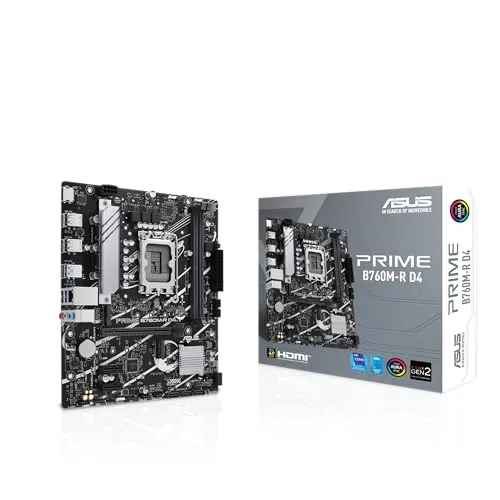 ASUS Prime B760M-R D4 Gaming Mainboard - microATX, Intel LGA 1700, PCIe 4.0, 2,5 Gb Ethernet, Aura Sync RGB und AI-Rauschunterdrückung für optimales Gaming-Erlebnis