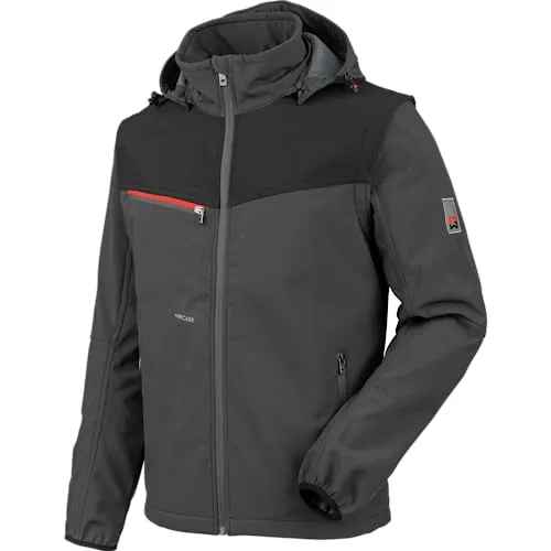 WÜRTH MODYF Softshelljacke Stretch X – hochwertige Arbeitsjacke für Zimmermänner oder Dachdecker in der Größe M – wasserabweisend (8.000 mm WS) mit abnehmbaren Ärmeln & Kapuze – in anthrazit