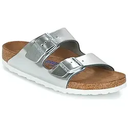 BIRKENSTOCK Damen Arizona Pantoletten, Silber (Metallic Silver), 41 EU - Wanderschuhe mit anatomisch geformtem Softfootbed aus Kork und Latex für höchsten Komfort und Unterstützung bei jedem Schritt.