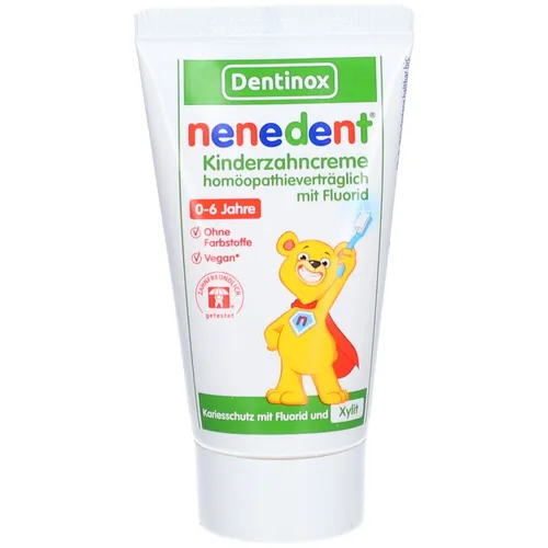 Nenedent Kinderzahncreme mit Fluorid - Homöopathieverträglich - Zahnpasten für Kinder, frei von ätherischen Ölen und ideal für die sanfte Pflege der Zähne bei homöopathischer Behandlung.