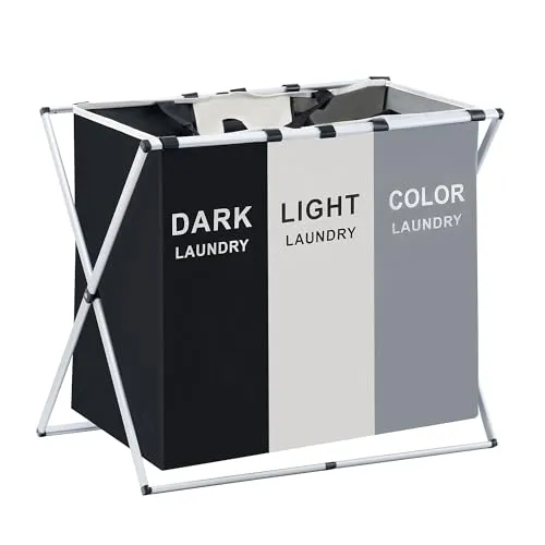 Sevico Wäschekorb 3 fächer 140L Wäschesammler, 65 x 56 x39 cm, großer Wäschekorb für schmutzige Kleidung, in Waschküche, Badezimmer, Schrank-Organizer und Aufbewahrung F305