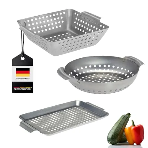 bremermann Grillkörbe 3er Set Edelstahl Grillpfanne Grillplatte