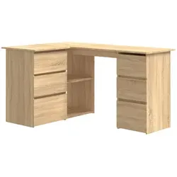furnicato Eckschreibtisch aus Holzwerkstoff, braun, 145x100x76 cm - Praktischer Eckschreibtisch für effizientes Arbeiten. Mit 4 Schubladen und 2 Einlegeböden bietet er viel Stauraum und passt ideal in kleine Räume.