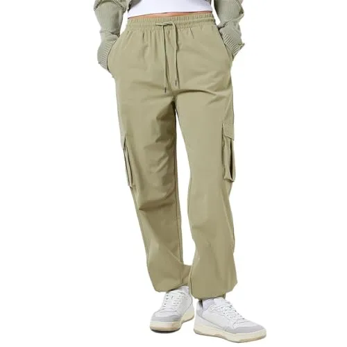 Noisy May Kirby Woven Cargohose mit Hoher Taille - Grün XS - Stoffhosen mit High Waist, elastischem Tunnelzug und Cargotaschen für ultimativen Komfort und lässigen Style. Ideal für jeden Anlass!