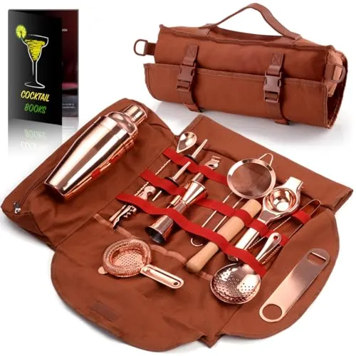 Reise-Bartender-Kit-Tasche, 17-teiliges Barwerkzeug-Set in rosegold von Eligara