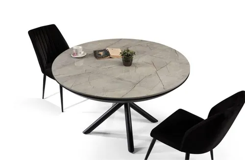 Ausziehbarer runder Esstisch in Grau – Modern & vielseitig - Moderner Esstisch, ausziehbar von 130 cm auf 226 cm, bietet Platz für bis zu 10 Personen. Ideal für Esszimmer und Küchen, mit hochwertigem MDF-Material und eleganter grauer Farbgebung.